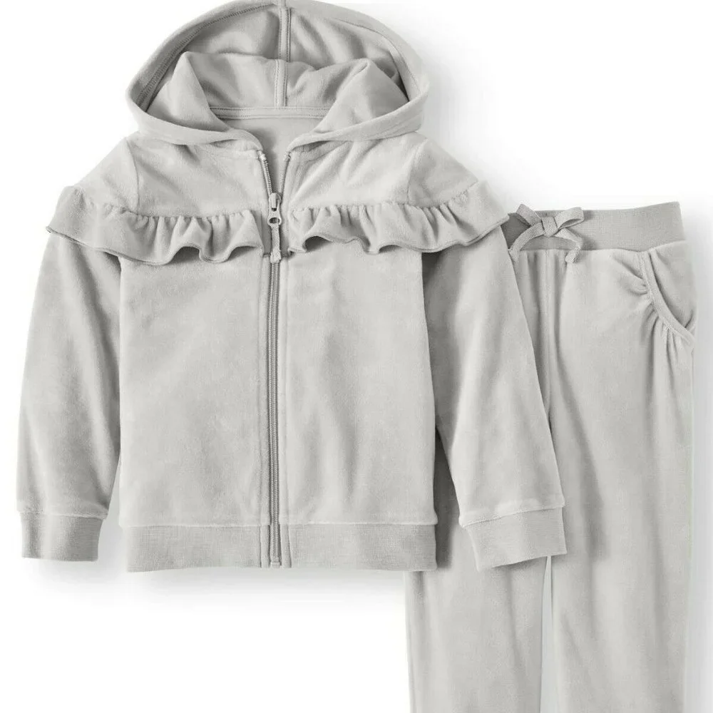 Toddler Girls' Ruffle Velour 2 piece Dark Blue Hoodie set Size 2T NEW!